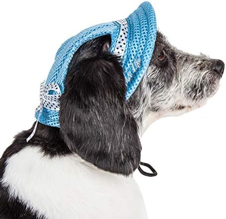 Pet Life  Sea Spot Sun Uv Protectant Adjustable Fashion Mesh Brimmed Dog Hat Cap, Blue  Medium