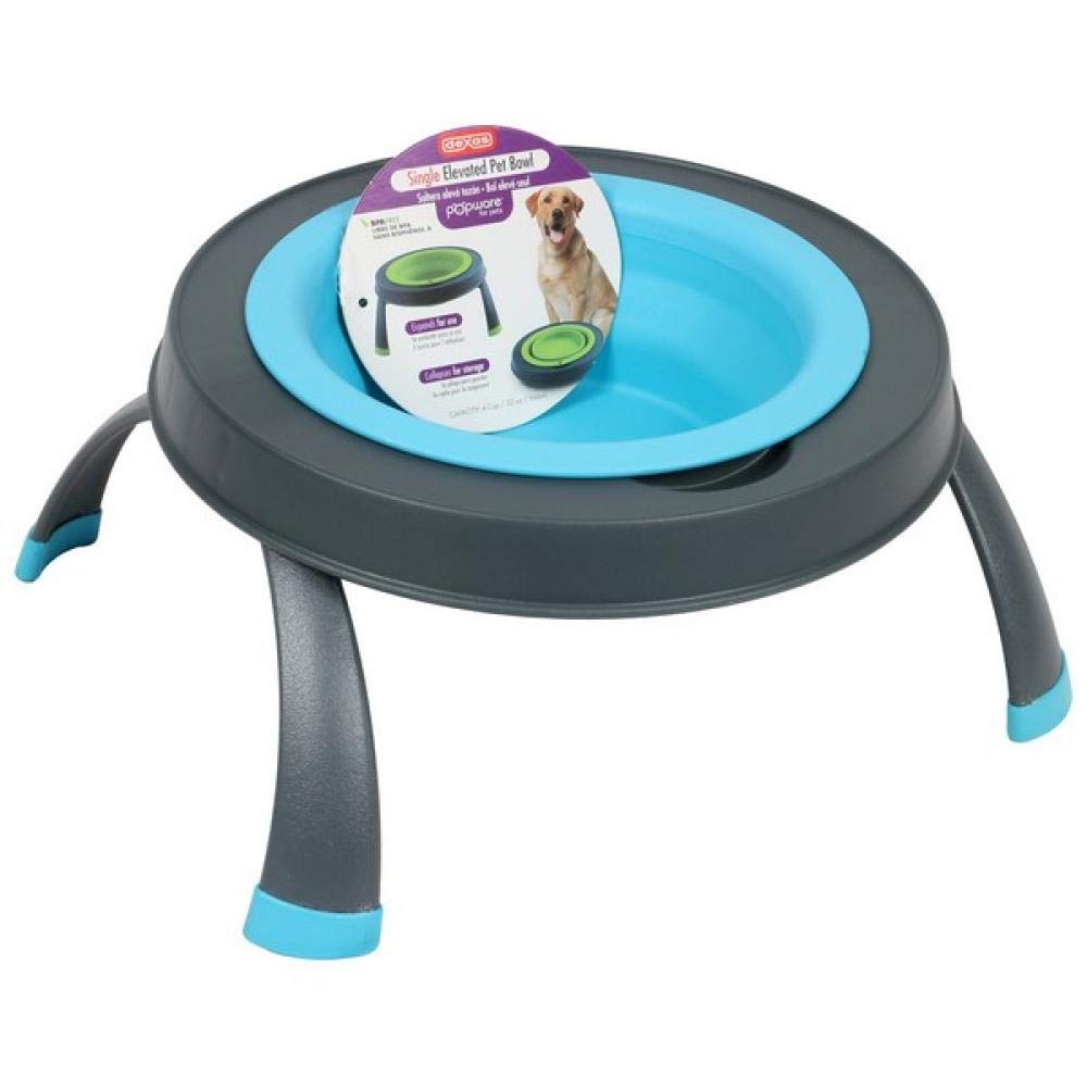 Dexas Popware for Pets Single Elevated Pet Feeder, Gray/Blue, Large/4 Cup Capacity (PW140432312)