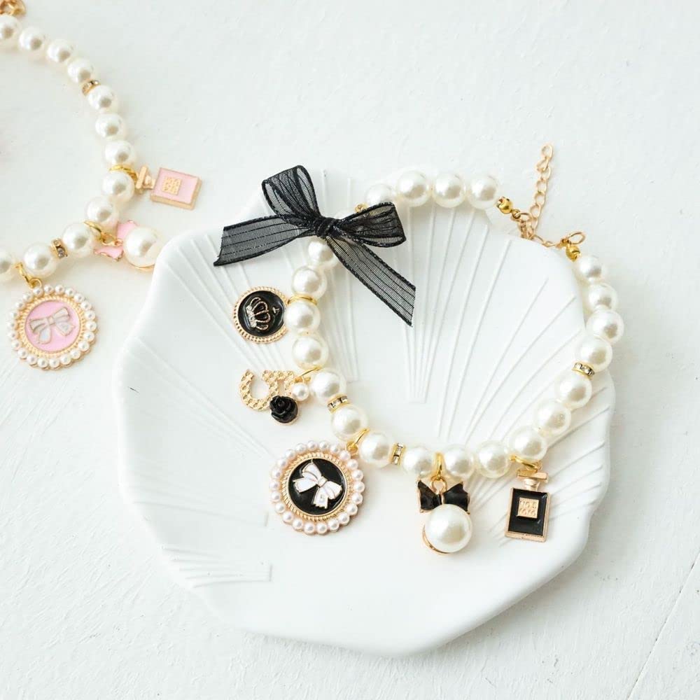 Pink Medium Dog Pearl Collars Pet Pearl Dog Princess Bow Necklace Cute Collar Puppy Accessories Cat Jewelry Pearl Neck Strap For