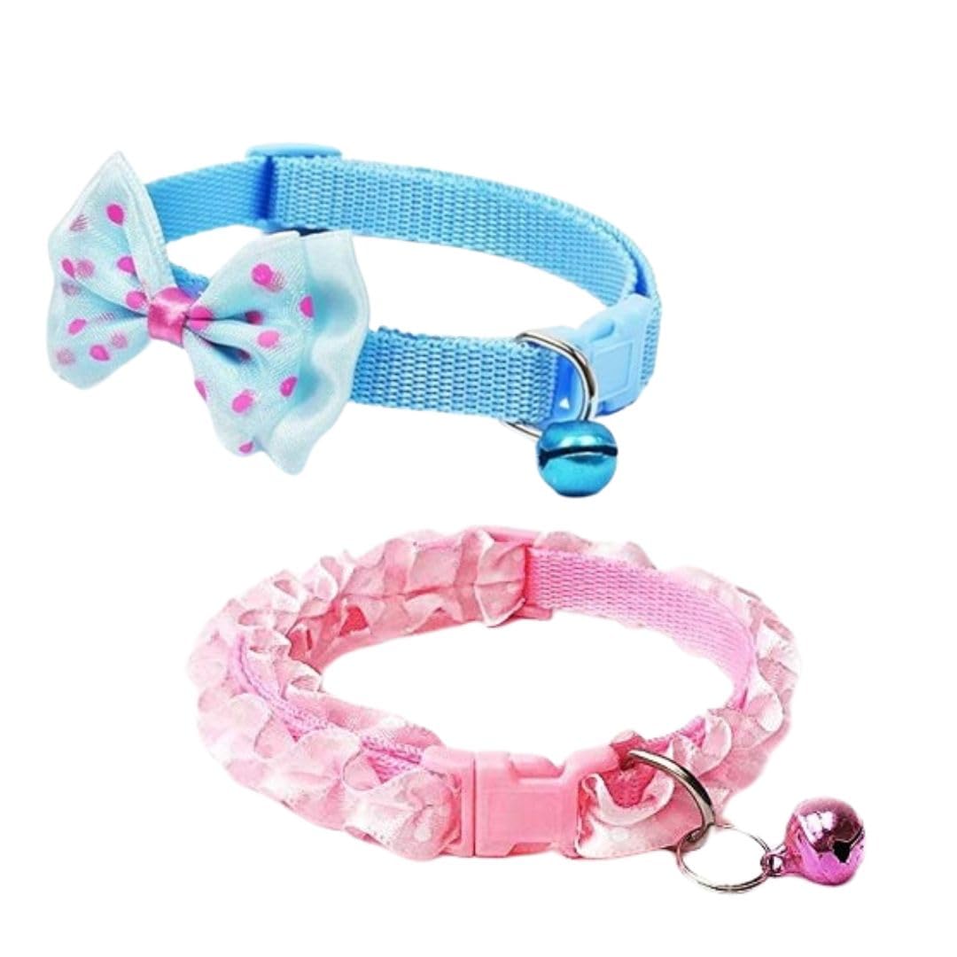 Yellowcult 2 Piece Pet Collars For Cats, Puppies, Small Dogs, Fat Rabbits With Adjustable Size, Bell & Buckle Safety Lock[Bow &