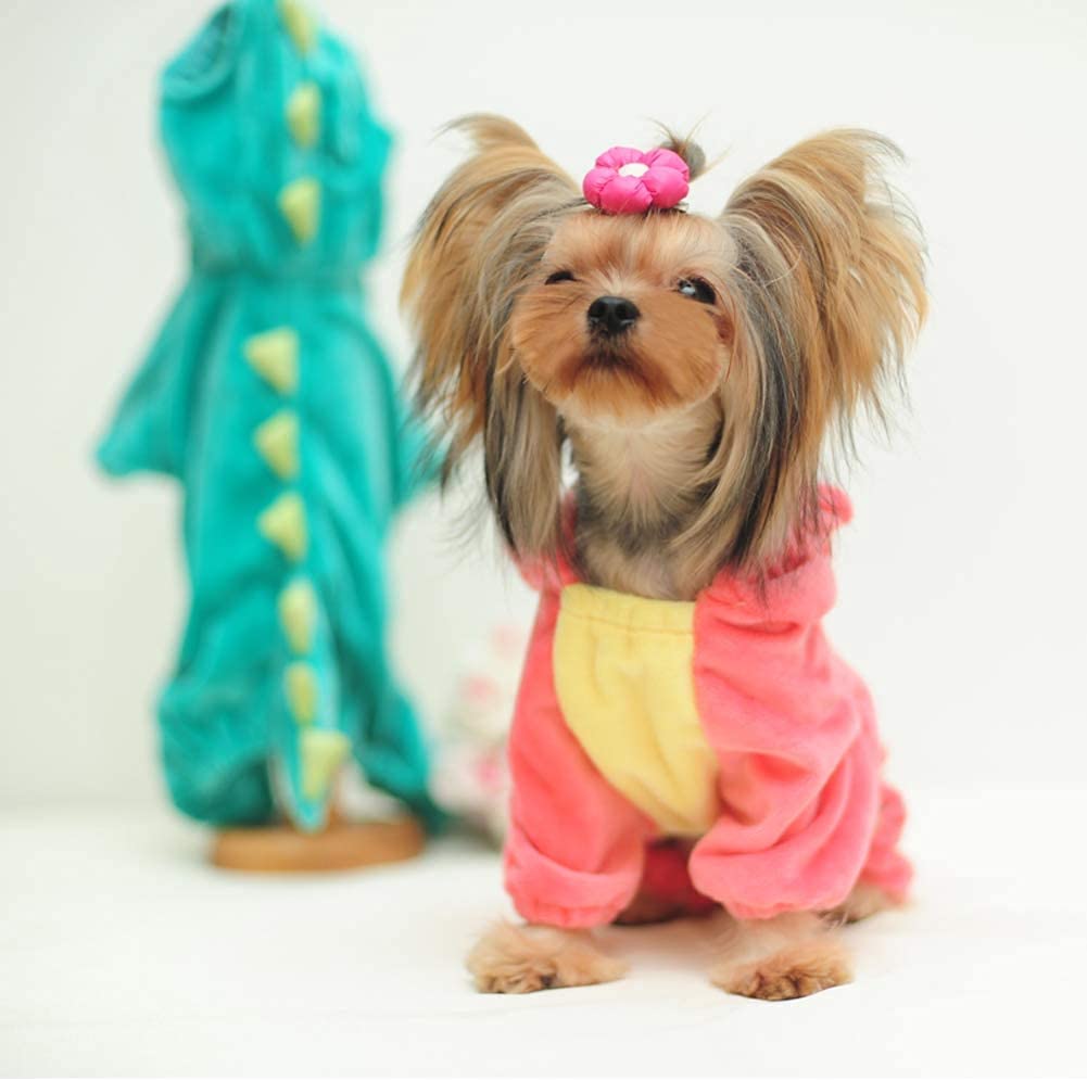 Delifur Dinosaur Dog Halloween Costume Pet Dino Hoodie For Small Dogs Cats (L, Pink)