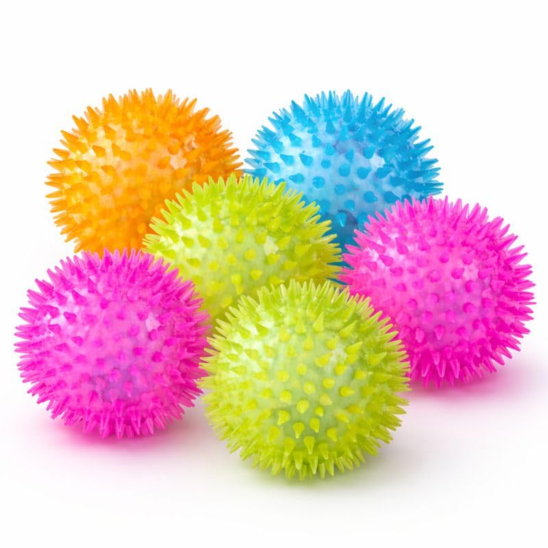 Fondle Spiky Squeaky Dog Toy Ball, Multicolor, 7.5 cm, Rubber, Dental Health and Interactive Play, Spherical, 6 Pack