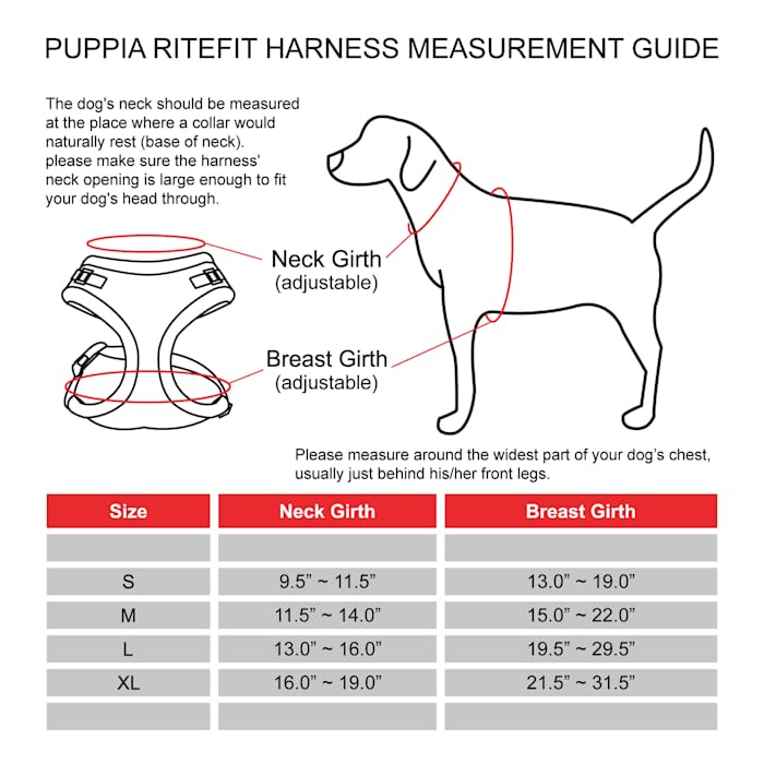 Puppia Authentic Ritefit Harness With Adjustable Neck, Medium, Royal Blue