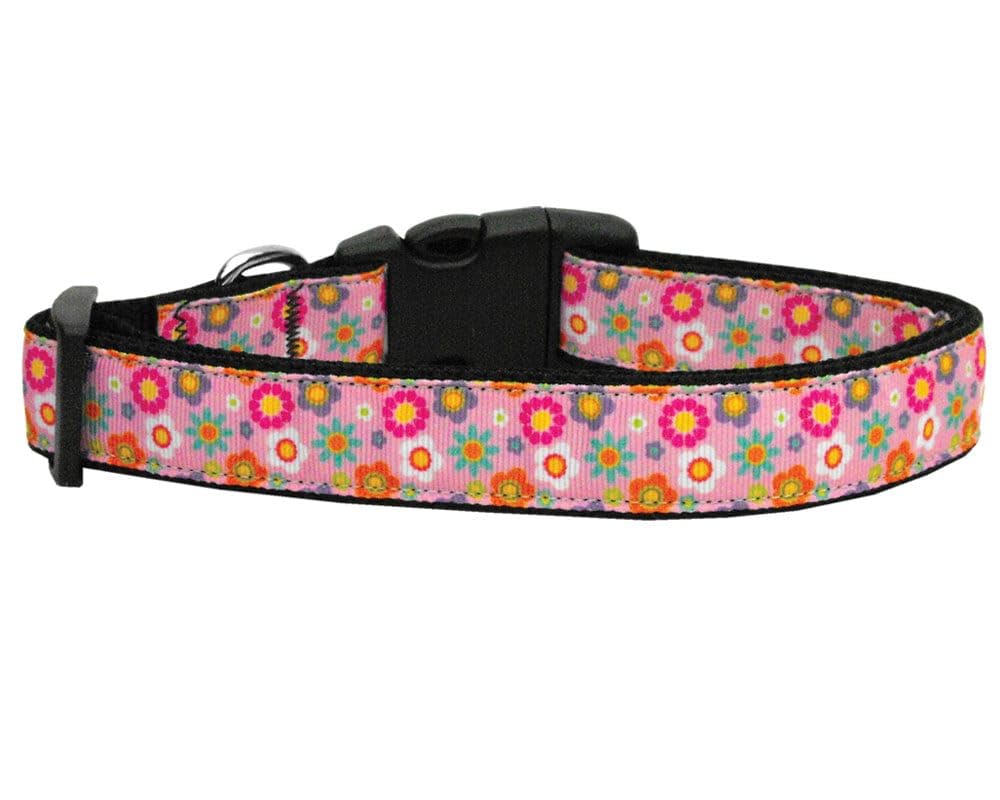 Pet Dog & Cat Nylon Collar or Leash, "Pink Spring Flowers" SM Collar
