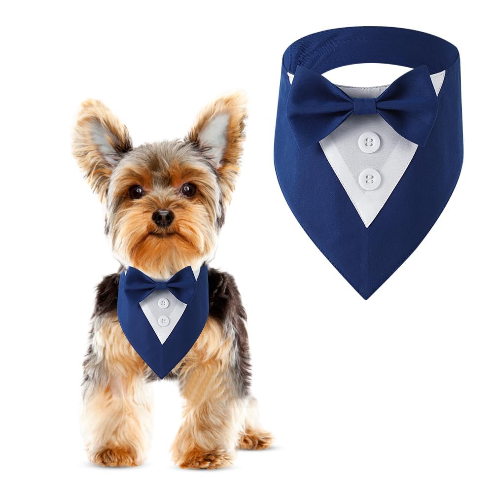 Dogtact Wedding Bandana, Formal Tuxedo Adjustable Pet Collar With Bow, Dog Wedding Clothing For Small, Medium And Large, Birthda