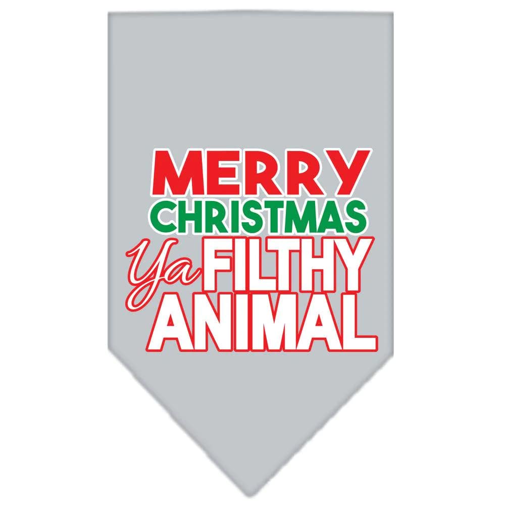 Christmas Pet and Dog Bandana Screen Printed, "Merry Christmas, Ya Filthy Animal" Gray Small
