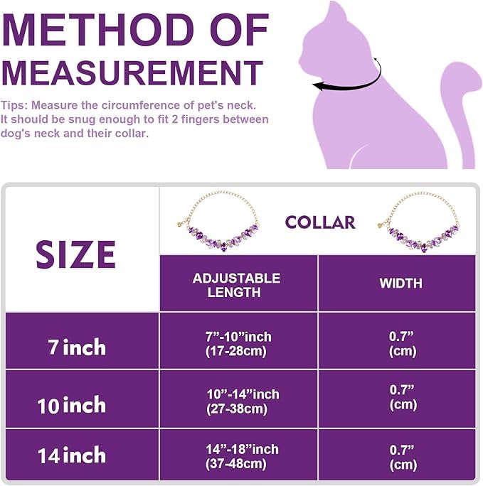 Howwfaly Purple Diamonds Gold Link Style Cat & Dog Collar With Pet Paw Design, Stainless Steel, Adjustable, L, Unisex, Small & M