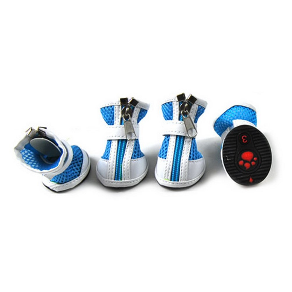 Zunea Small Dog Shoes For Hot Pavement Summer Breathable Mesh Boots Adjustable Non Slip Zipper Pet Dogs Booties White Pu Paw Protector Blue 5#