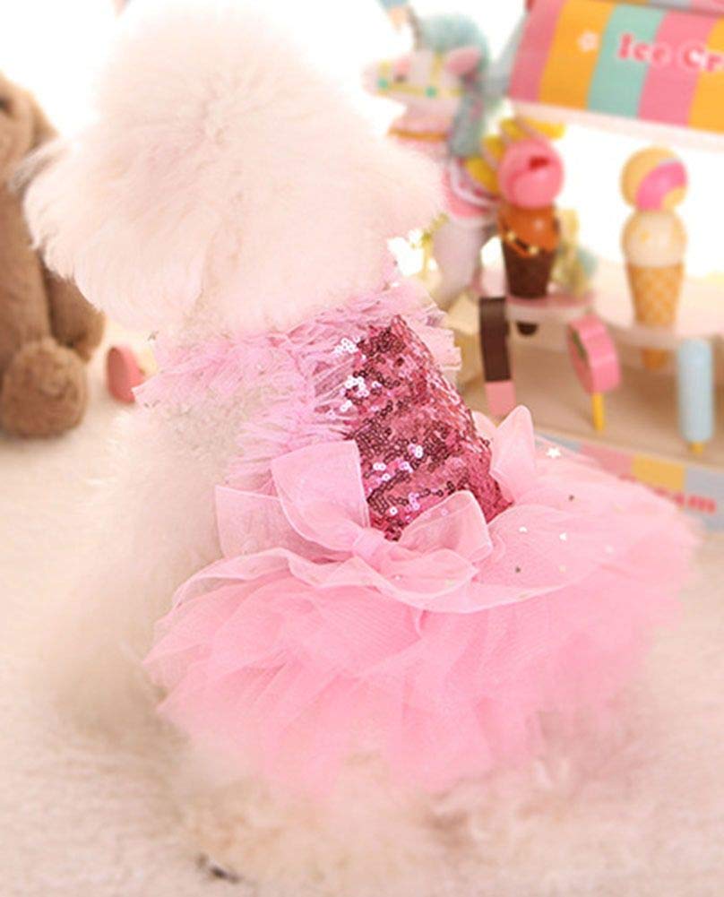 Marupet Fashion Sweet Puppy Dog Blingbling Princess Skirt Pet Dog Lace Cake Camisole Tutu Dress Pink Small