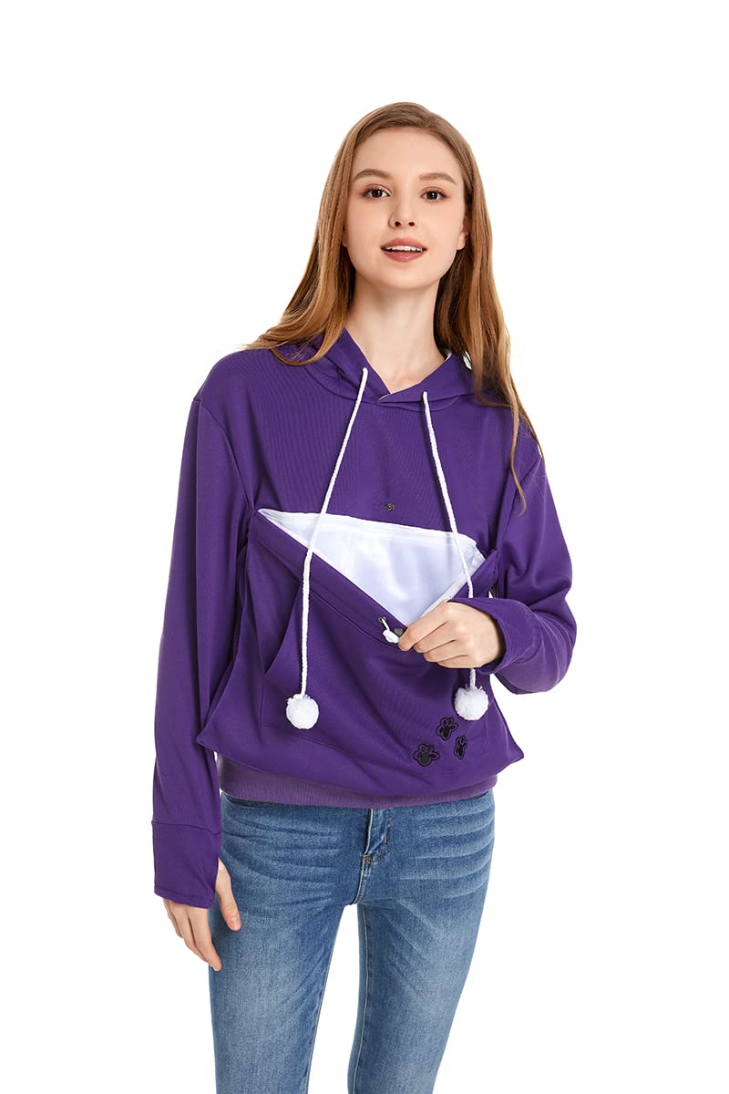 Linyuchen Cat Dog Pouch Hoodie Large Pet Pouch Sweatshirt Puppy Kitten Holder Carrier Pullover Shirt Unisex Hoodies Purple