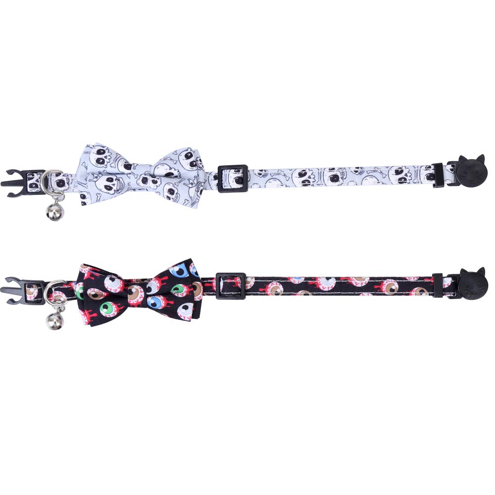 Lamphyface 2 Pack/Set Halloween Cat Collar Breakaway With Cute Bow Tie And Bell For Kitty Adjustable Safety