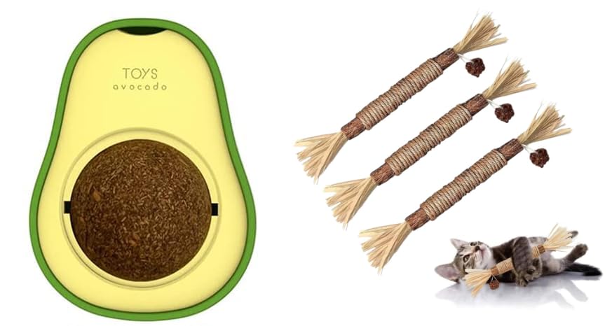 Silvervine, Gall Fruit Catnip Wall Toy, Cat Chew Toys, (Avocado Shape) And Silvervine Stick For Cats With Sisal Rope And Gall Fr