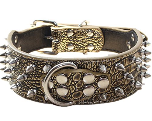 Serijoars Spiked Studded Dog Collar, Pu Leather Dog Collar, Adjustable Pet Collars For Medium Or Large Breed Pet (Xl, Gold Brown