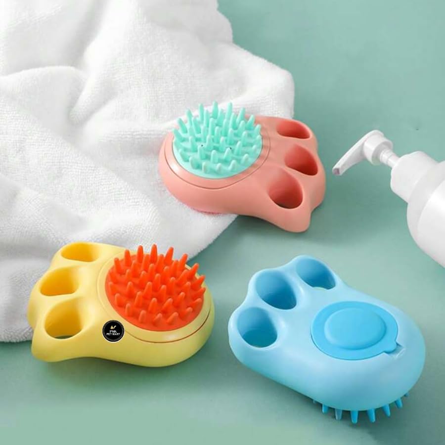 Psk Pet Mart Random Color 1 Pcs Silicone Pet Grooming Brush | PawShaped Bath And Massage Tool For Dogs And Cats | Gentle Detang