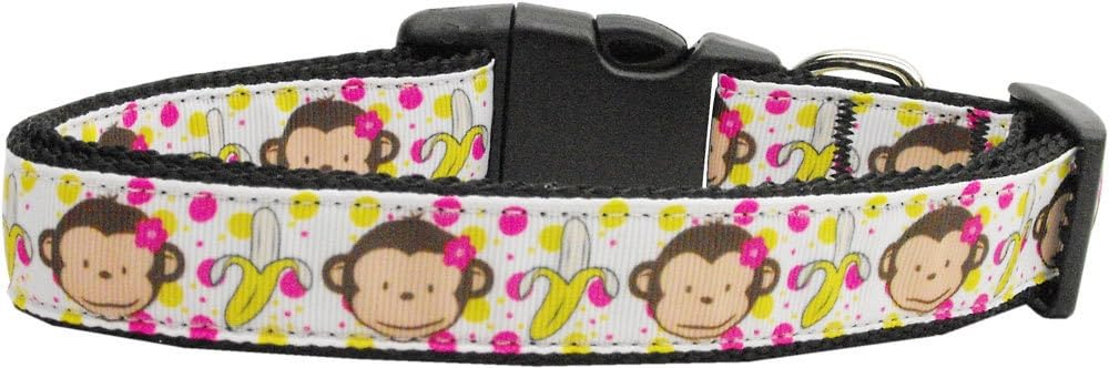 Pet Dog and Cat Nylon Collar or Leash, "Monkeys & Bananas" MD Narrow Collar