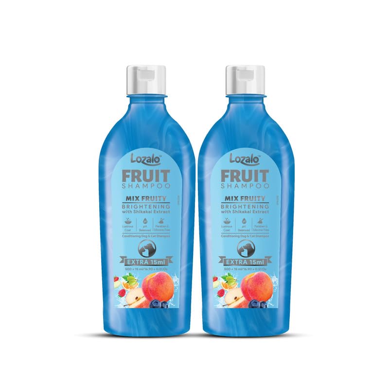 Lozalo Fruit Pet Shampoo 1 Litre, Combo Pack Of 2X500 Ml, Mix Fruit, Ph Balanced, Paraben Free Conditioning Shampoo For Dogs & C