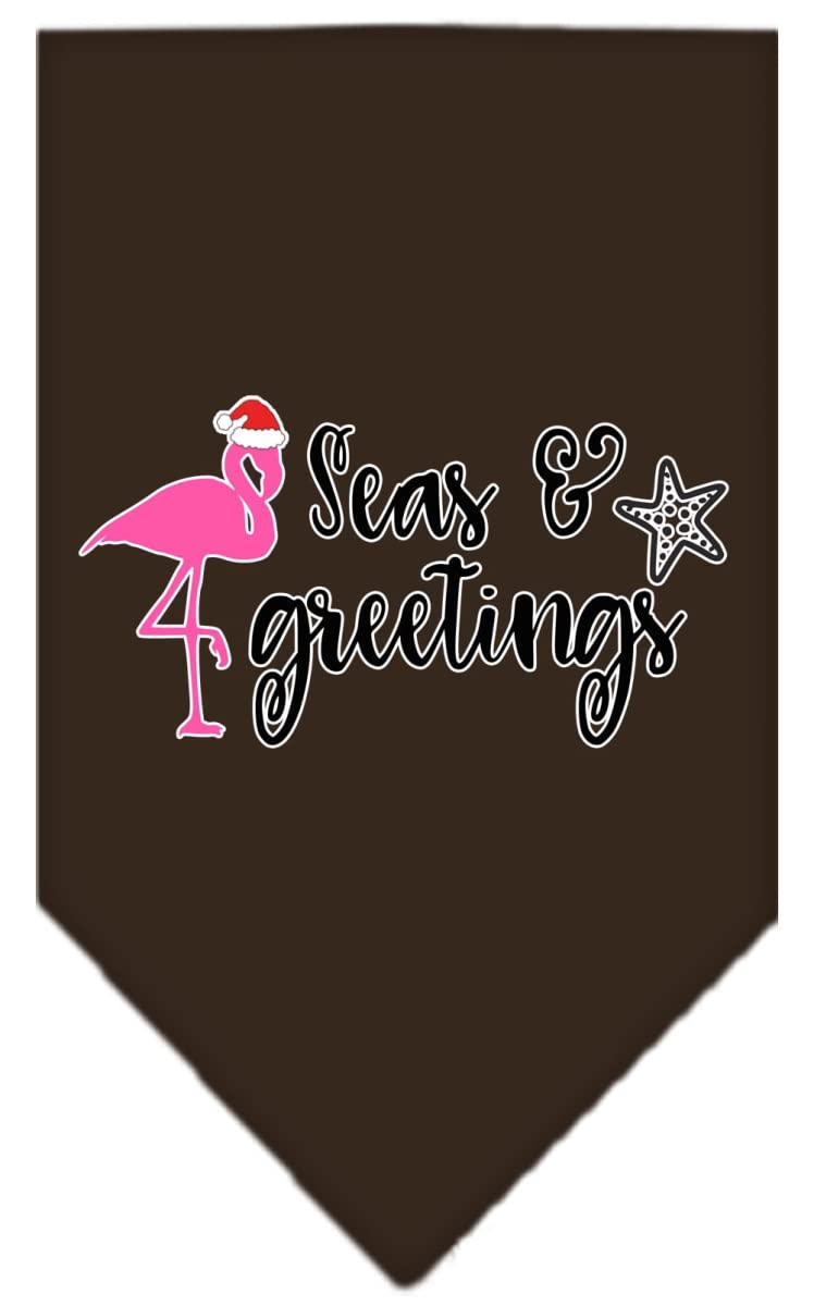 Christmas Pet and Dog Bandana Screen Printed, "Seas & Greetings" Cocoa Large