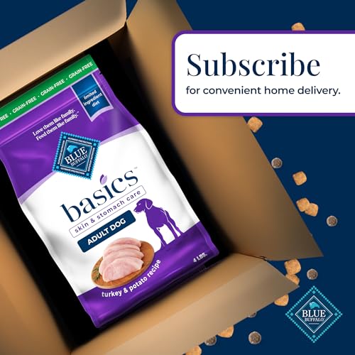 Blue Buffalo Basics Skin & Stomach Care, Grain Free Natural Adult Dry Dog Food, Turkey & Potato 4-lb