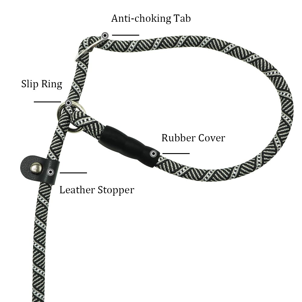 Yucforen 10Ft / 20Ft Long Slip Lead Dog Leash, 3/8' Thick Nylon Reflective Rope Anti-Choke Training Lead For Medium Large Dogs Black