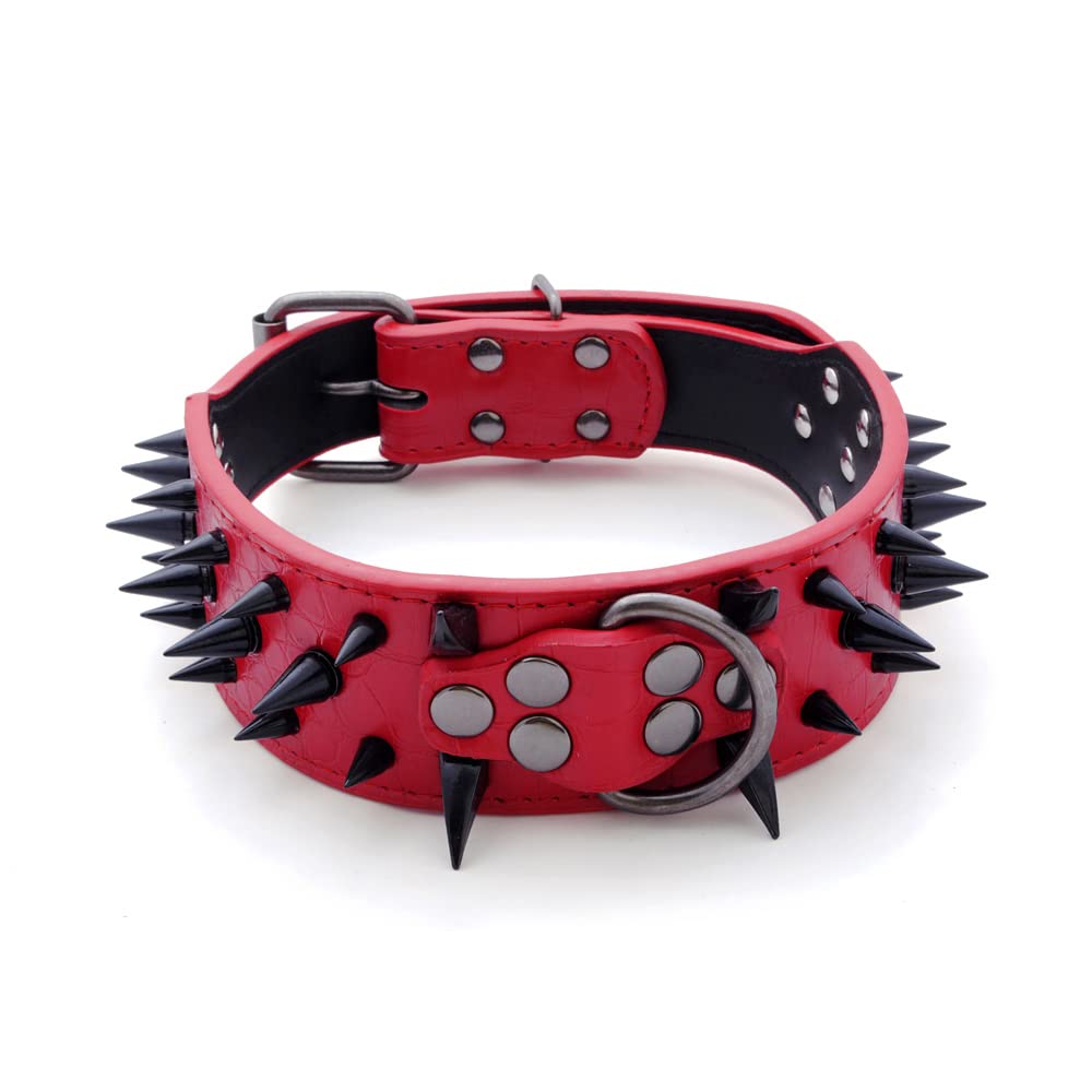 Serijoars Spiked Studded Dog Collar, Pu Leather Dog Collar, Adjustable Pet Collars For Medium Or Large Breed Pet (M, Red3)