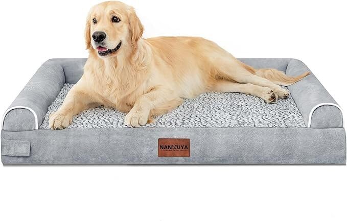 Nanuya Large Orthopedic Dog Bed - XL Memory Foam, Waterproof, Washable, Light Grey, 36"L x 27"W x 6.5"Th