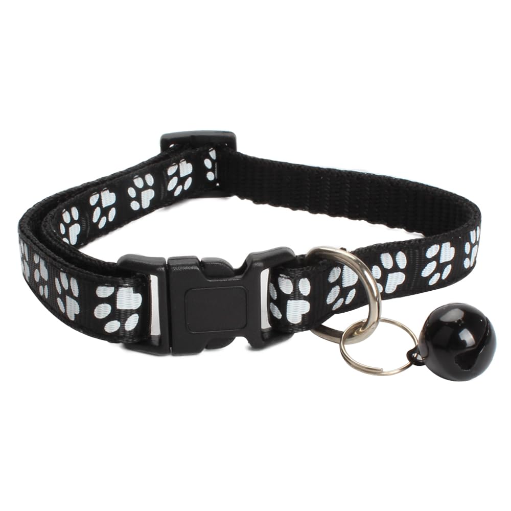 Mjiya Cat Collar With Bell, Breakaway Grid Collar With Plastic Buckle, Light Adjustable, Nylon, Kitty Collars (Black)