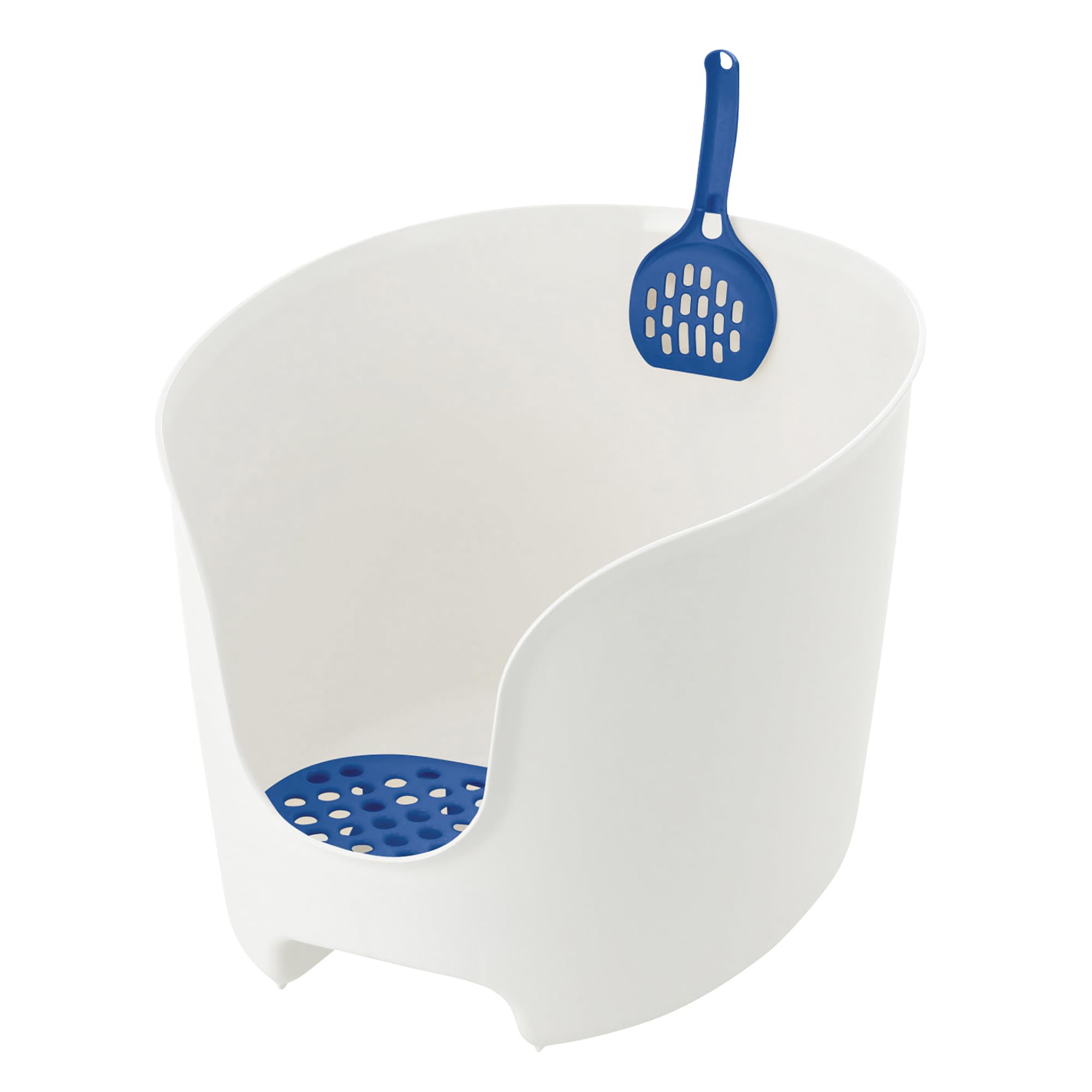 Richell Usa - Paw Trax High Wall Cat Litter Box In White/Blue - High Sides Waste Box, Anti-Tracking Grate, Included Scooper, 19.