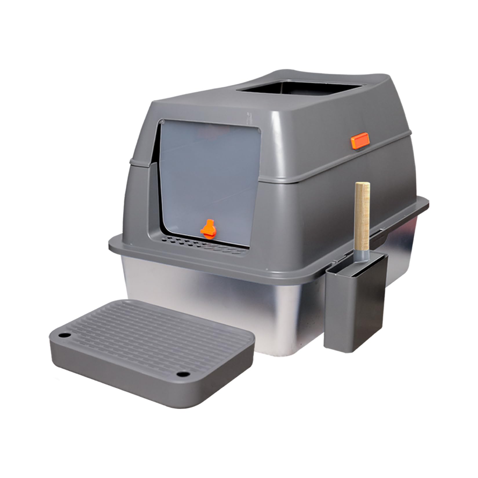 Stainless Steel Cat Litter Box: Extra Large Covered Metal Litter Box Non-Sticky And Anti-Urine Leakage - High Sided Enclosed Kit