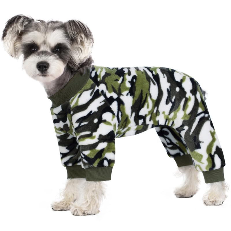 Camo Dog Winter Onesie - Warm Velvet Puppy Jumpsuit, Doggies Bodysuit - Girl & Boy Dog Winter Clothes For Chihuahua, Yorkie, Tea
