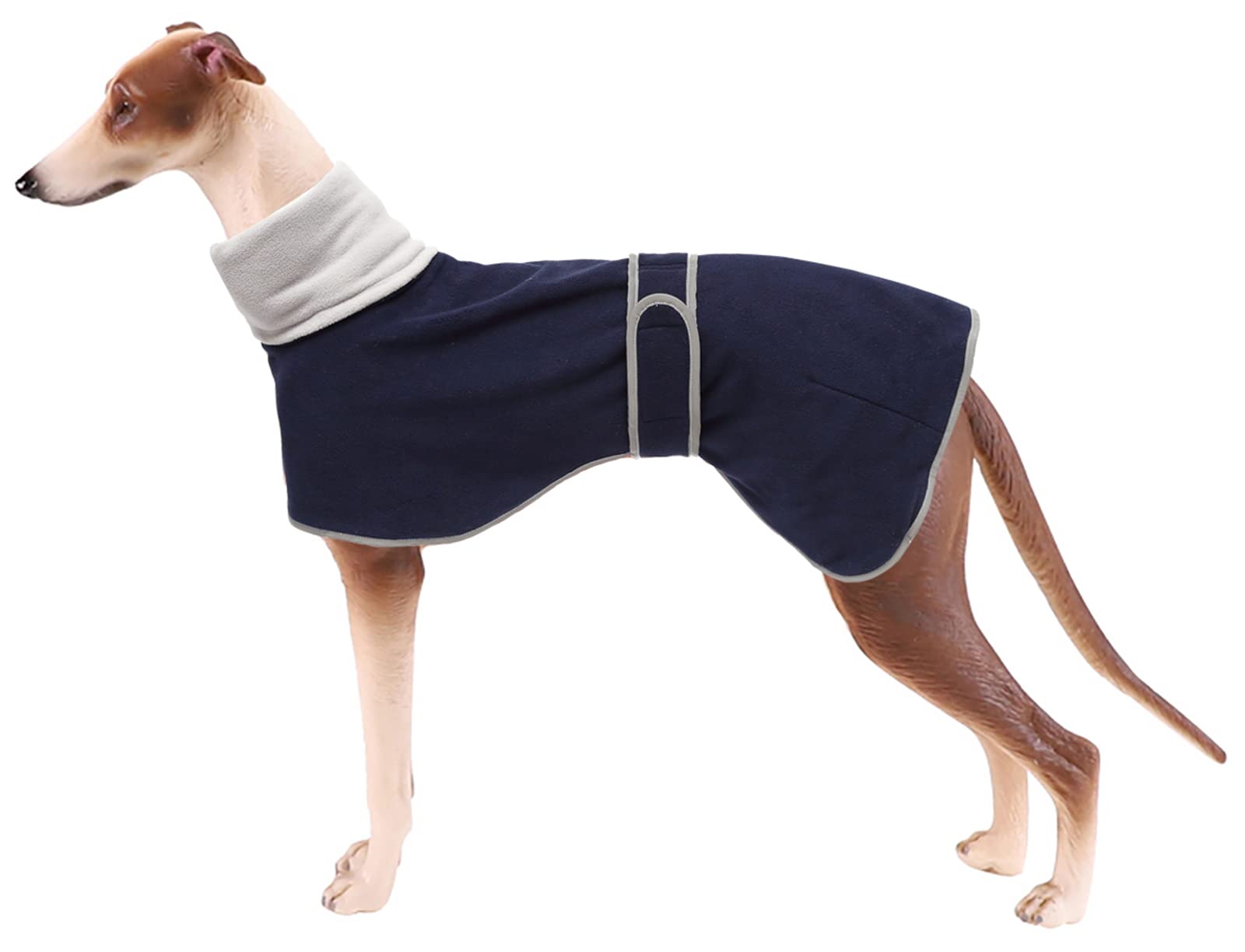 Dog Coats With Reflective Bar, Dog Winter Coat Soft Polyester Fleece, Adjustable Band - Dog Winter Jacket For Greyhounds, Lurchers And Whippets - Navy - Xl