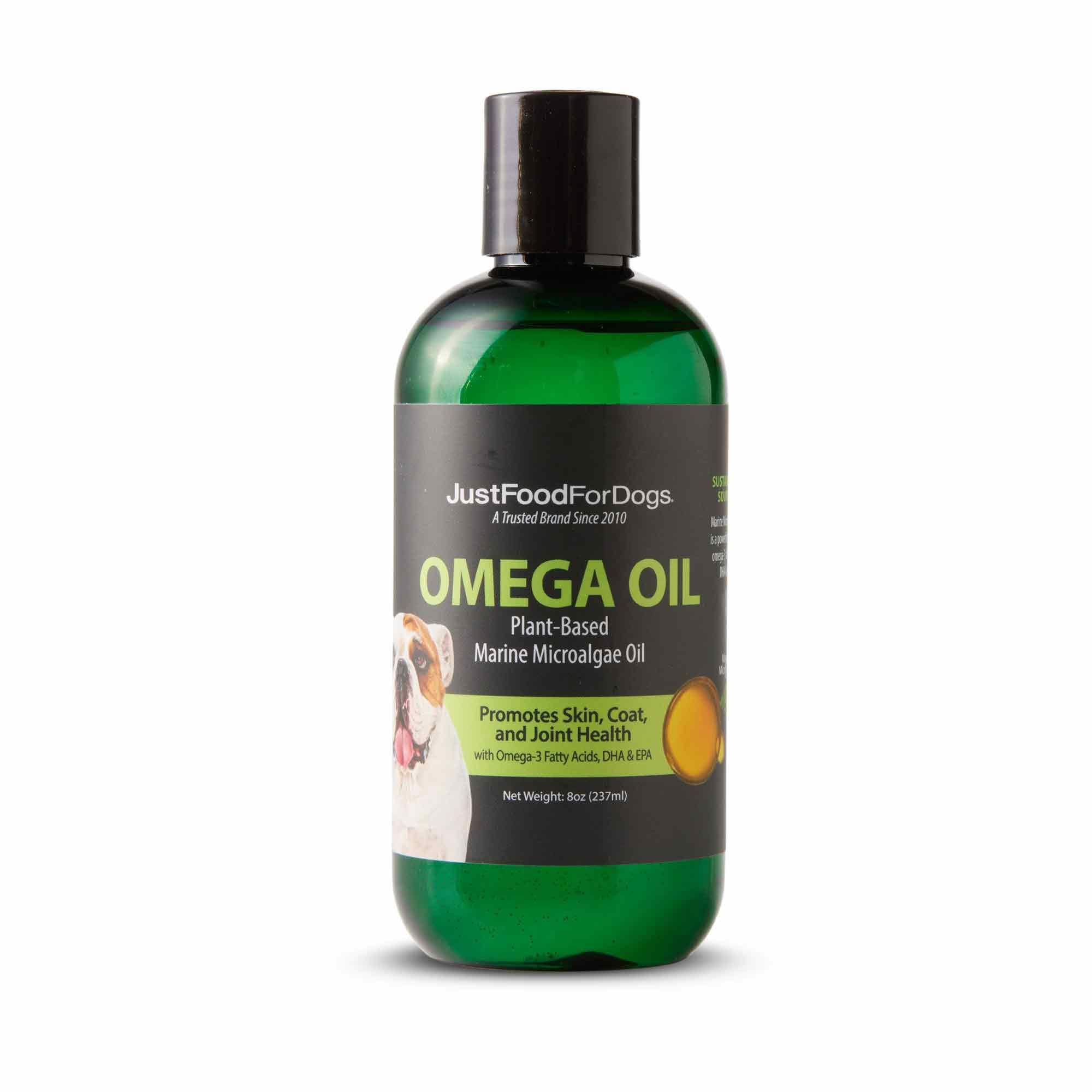 JustFoodForDogs Omega Plus Oil Omega-3 Supplement for Dogs, Skin & Coat Support, Joint Health, EPA & DHA from Algae Oil, Sustain