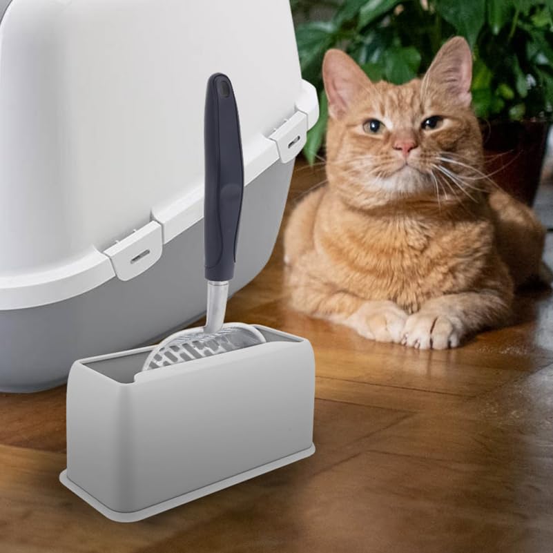Housoutil Cat Litter Scoop Holder With Stand, Storage Box For Cat Litter Scooper, Plastic Cat Litter Shovel Container, Modern De