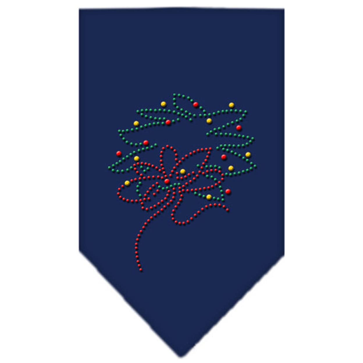 Christmas Pet and Dog Bandana Rhinestone, "Wreath" Navy Blue Small