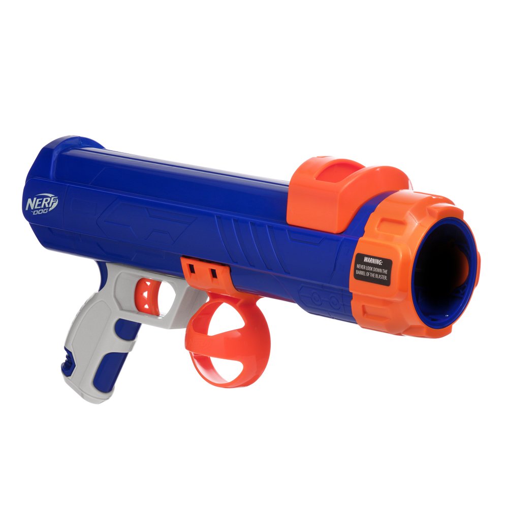 Nerf Dog Tennis Ball Blaster Toy - 16" Compact Blaster with 1 Ball, Blue/Orange, Durable ABS Plastic, Original Model