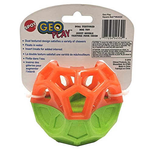 SPOT Geo Play Dual Texture Dog Toy Cube - Natural Rubber, Assorted Color, 3.5 in, Model 690896