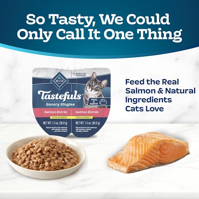 Blue Buffalo Tastefuls Savory Singles Salmon Entree Natural Wet Cat Food in Gravy, 2.6 oz., Case of 10