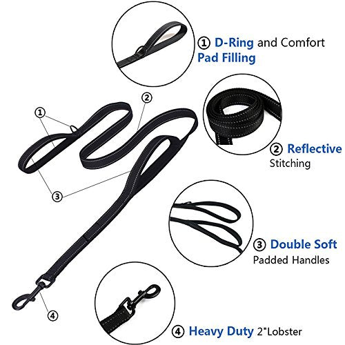 Dog Leash, Heavy Duty Dog Leash, Leashes For Large Breed Dogs 5Ft 6Ft, Double Handle Dog Leash, Reflective Training Lead, Perfect For Medium To Large Dogs