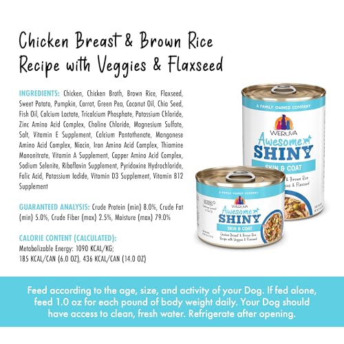 Weruva Awesome Shiny Wet Dog Food, Chicken & Brown Rice with Veggies, 6oz Can (Pack of 8)