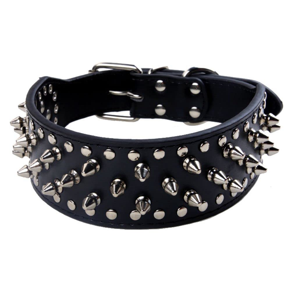 Serijoars Spiked Studded Dog Collar, Pu Leather Dog Collar, Adjustable Pet Collars For Medium Or Large Breed Pet (Xl, Black)