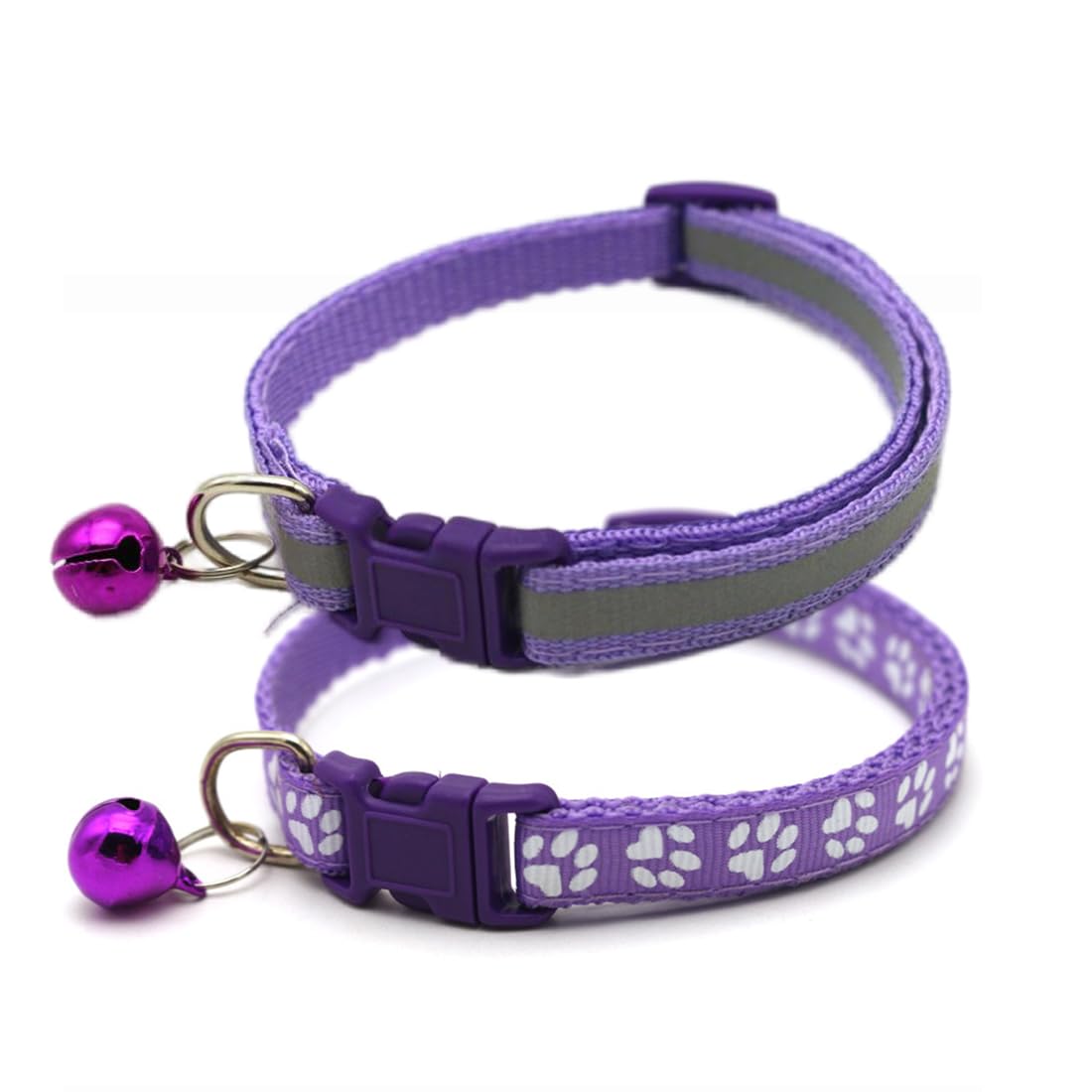Purple Puppy Collar With Bell, 2-Pack Basic & Reflective Cat Collar With Bells For Xxs Xs Small Pet Female Dogs Tiny Kitten Girl