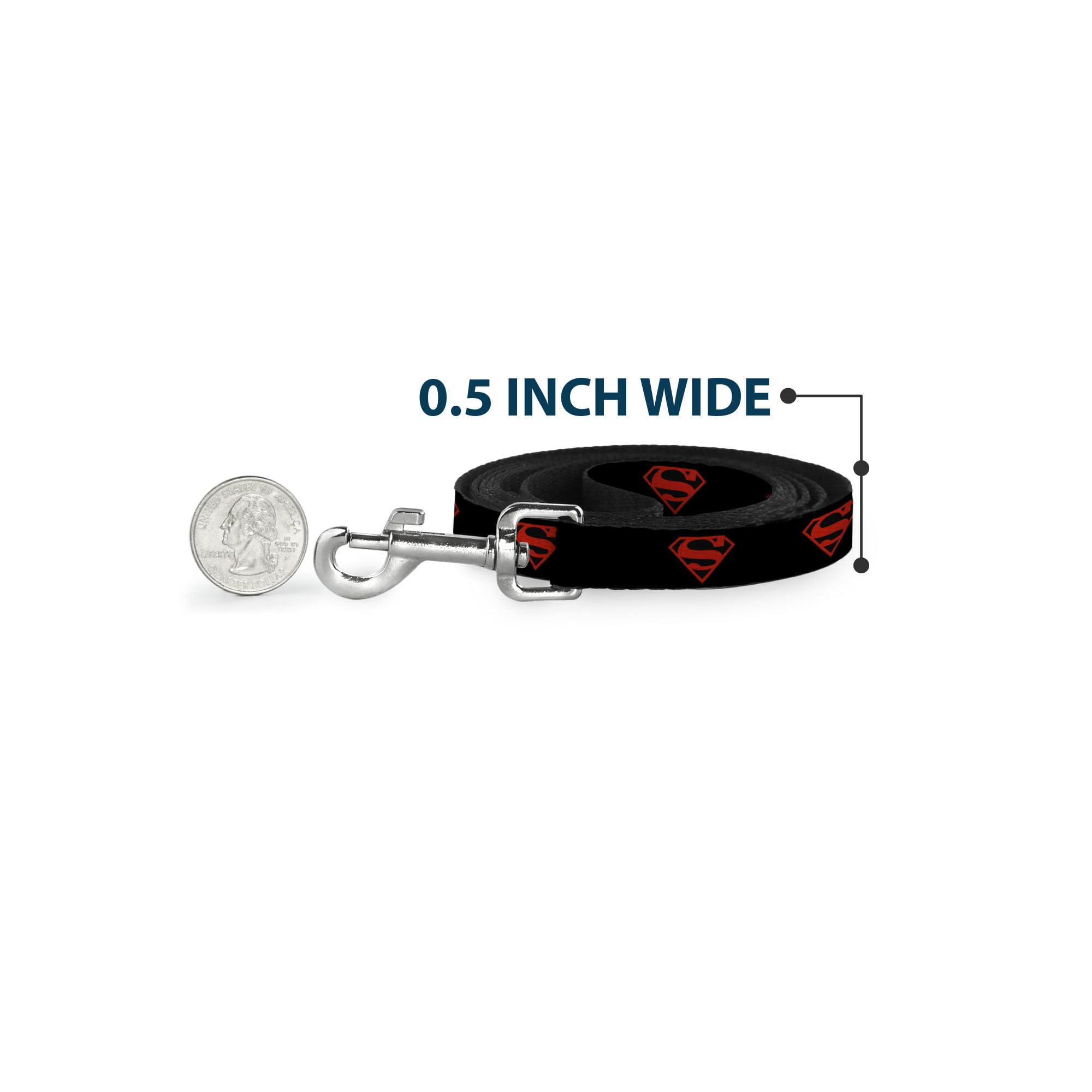 Dog Leash Superboy Shield Black Red 6 Feet Long 1.0 Inch Wide