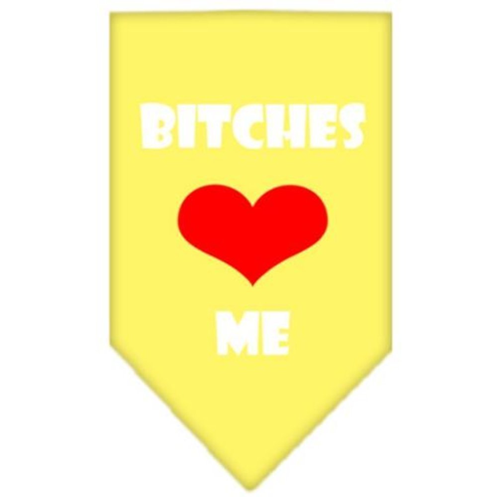Mirage Pet Products Bitches Love Me Screen Print Bandana for Pets, Small, Yellow