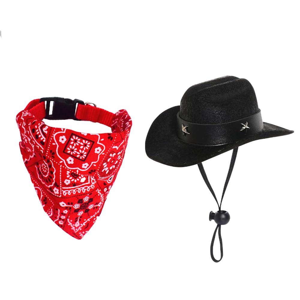 Dog Cowboy Costume Mini Black Cowboy Hat Pet Bandana Halloween Costume For Cat Size L