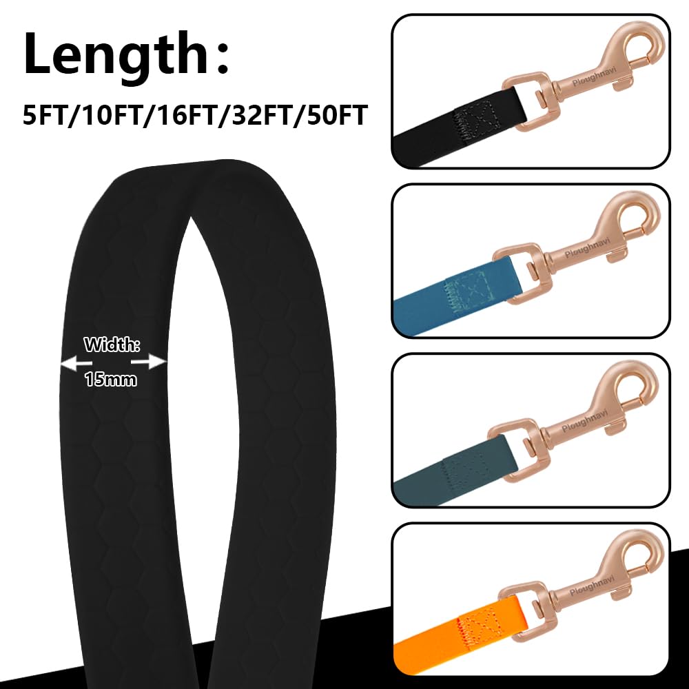 Ploughnavi Working Dog Leash, Waterproof Lead For Tracking Training, Odor-Proof Long Line For Puppy, Medium And Large Dogs (Blac