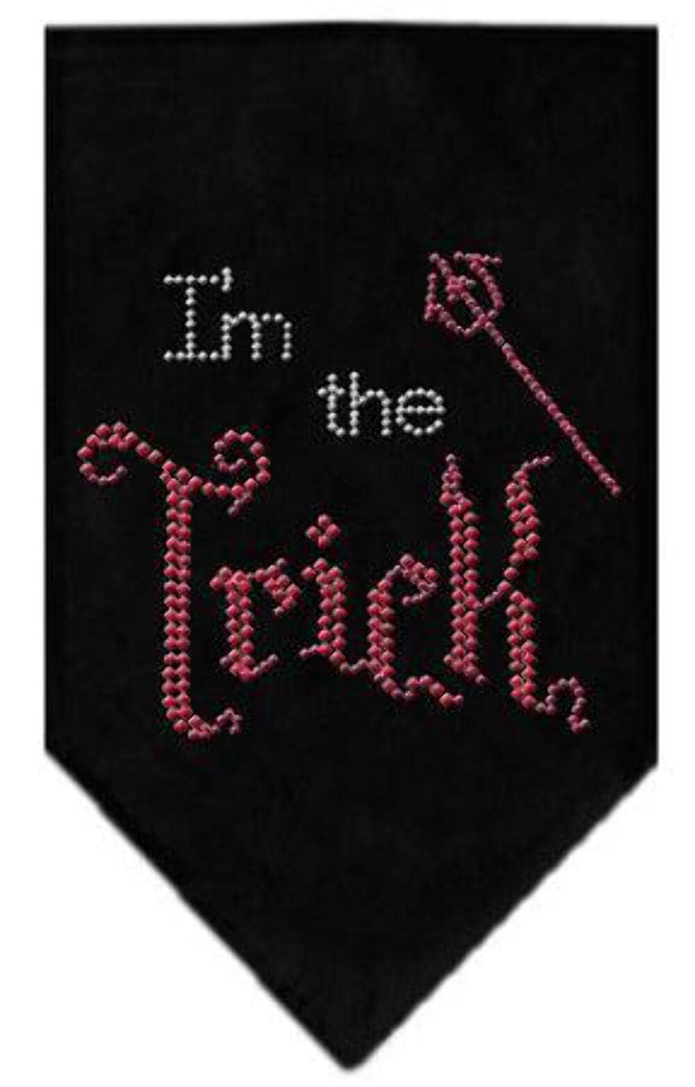 Halloween Pet and Dog Bandana Rhinestone, "I'm The Trick" White Large