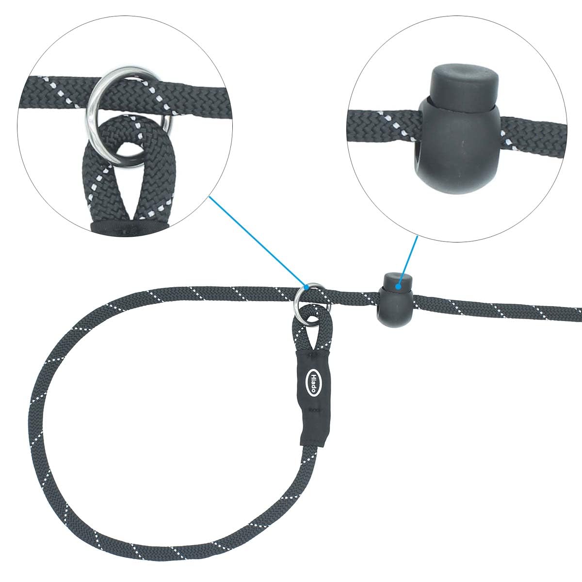 Hiado Slip Lead Dog Leash - 7ft Reflective No Pull Training Rope for Small to Large Dogs, Black, Polyester, Model GSZ-P-Black-7B
