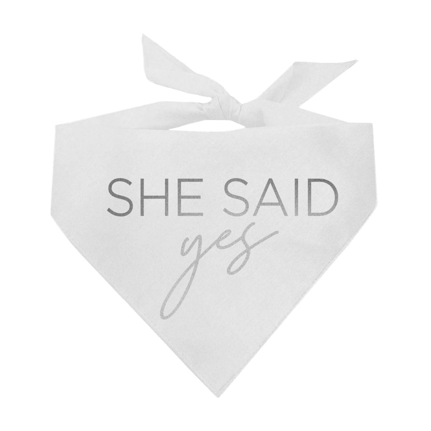 She Said Yes! Metallic Printed Dog Bandana | 100% Cotton Adjustable Triangle | Wedding Photo Prop | Bridal Shower | Engagement A