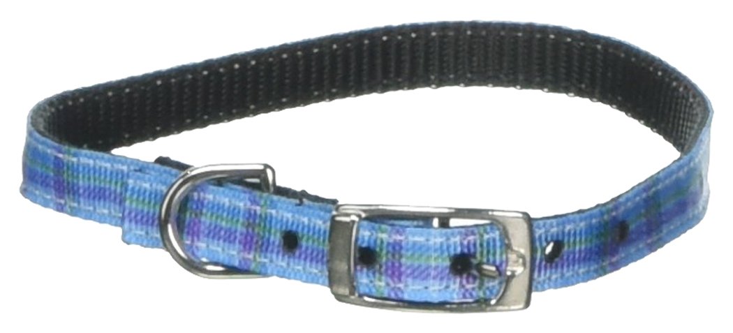 Mirage Pet Products 3/8" Plaid Nylon Dog Collar with Classic Buckle, Size 14, Blue