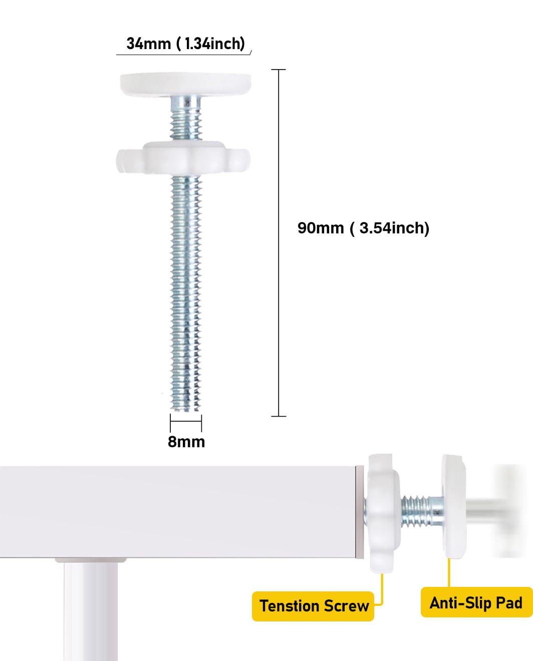 4 Pack Baby Gate Threaded Spindle Rod 8MM(M8), Replacement Screw Bolts Hardware Parts Kit for Pet & Dog Pressure Mounted Safety