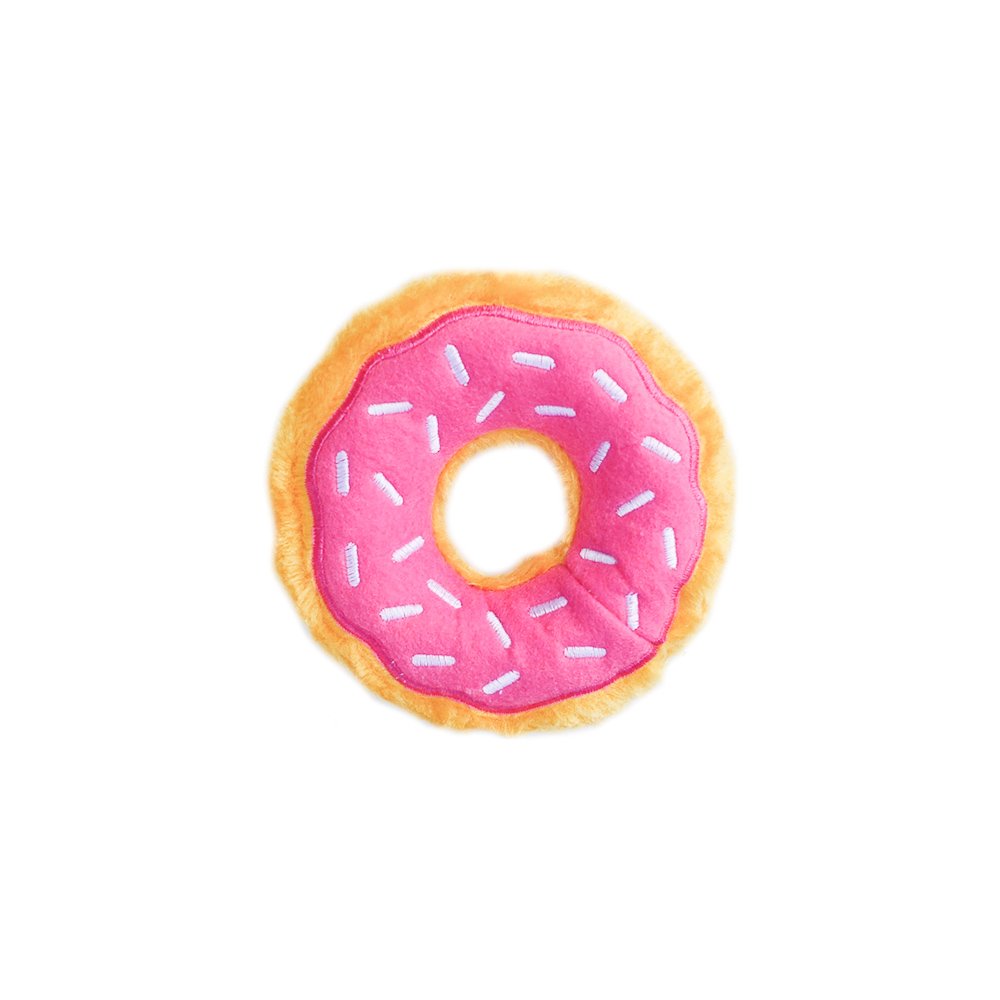 Zippypaws - Mini Donutz - No Stuffing, Squeaky Plush Dog Toy - Strawberry, Mini Size